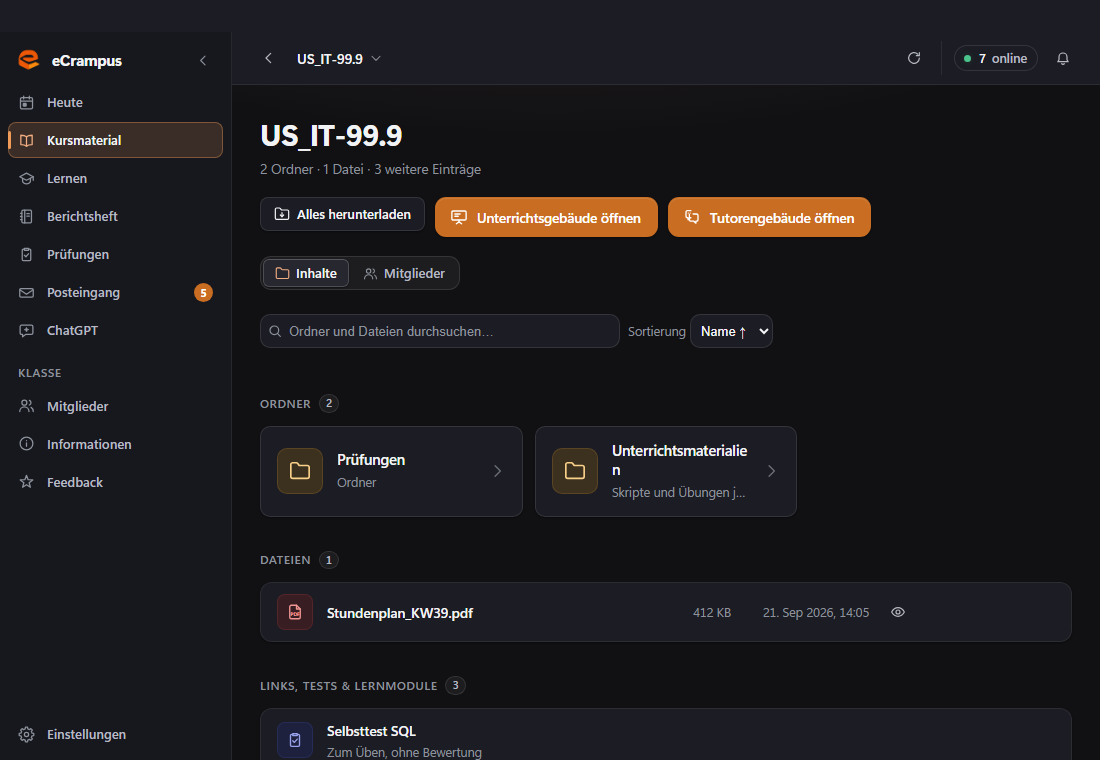 eCrampus Dateivorschau: Inline-Darstellung eines Kursdokuments mit Navigationsleiste
